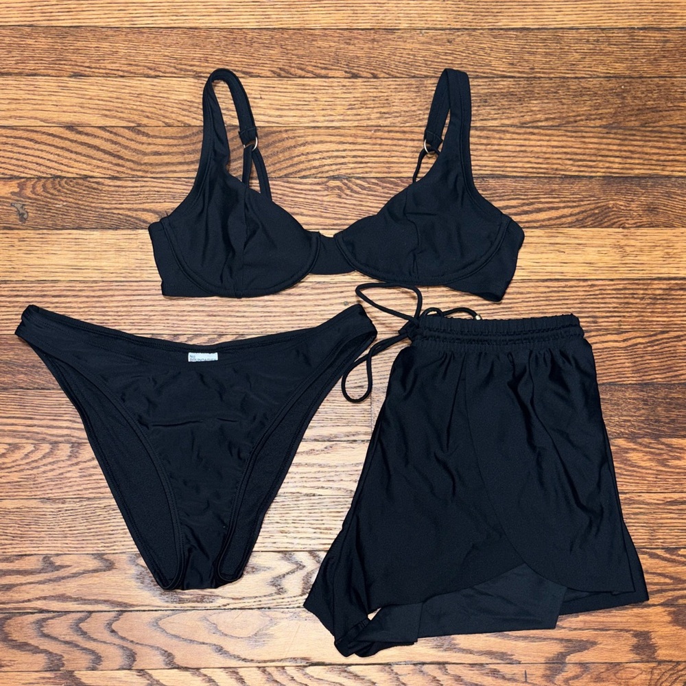Time and Tru Black Bikini Set with Skirt Cover-Up